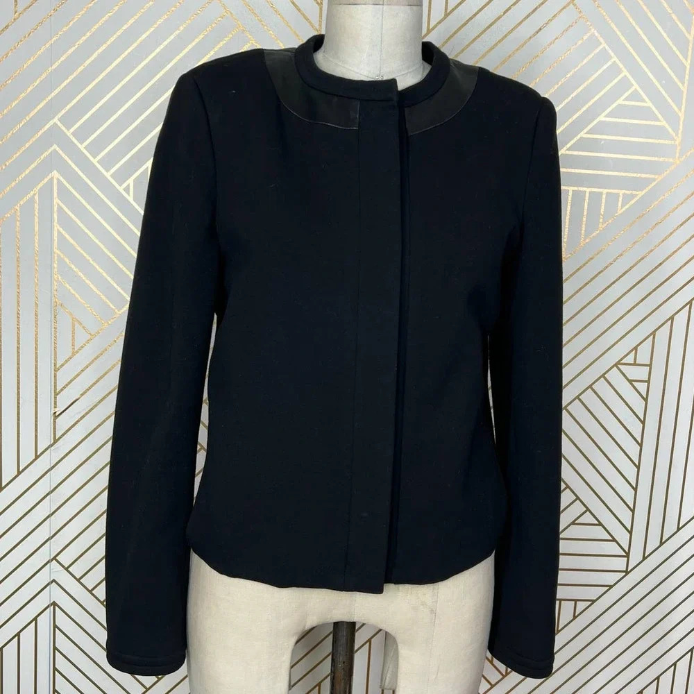 Diane von Furstenberg Marc‎ Leather Trim Blazer Jacket Black Size 10